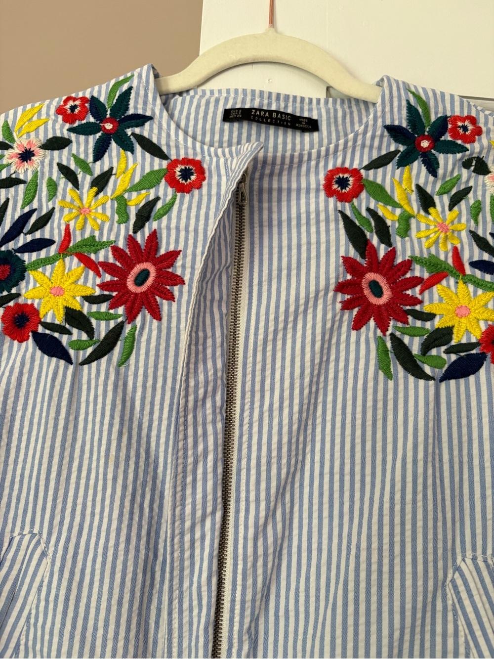 Zara Blue and White Striped embroidered jacket - Picture 6 of 13
